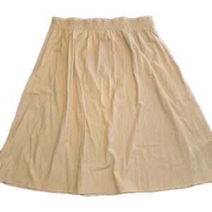 Chico’s NWT Size 4 XXL Tan Cotton Linen Midi Swing Skirt Pull On Smocked Waist